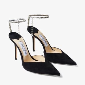 Jimmy Choo Black Suede Pumps with Crystal Embellishment size 38